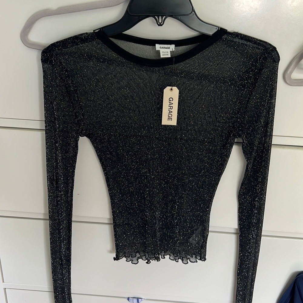 Sparkly black sheer long sleeve top